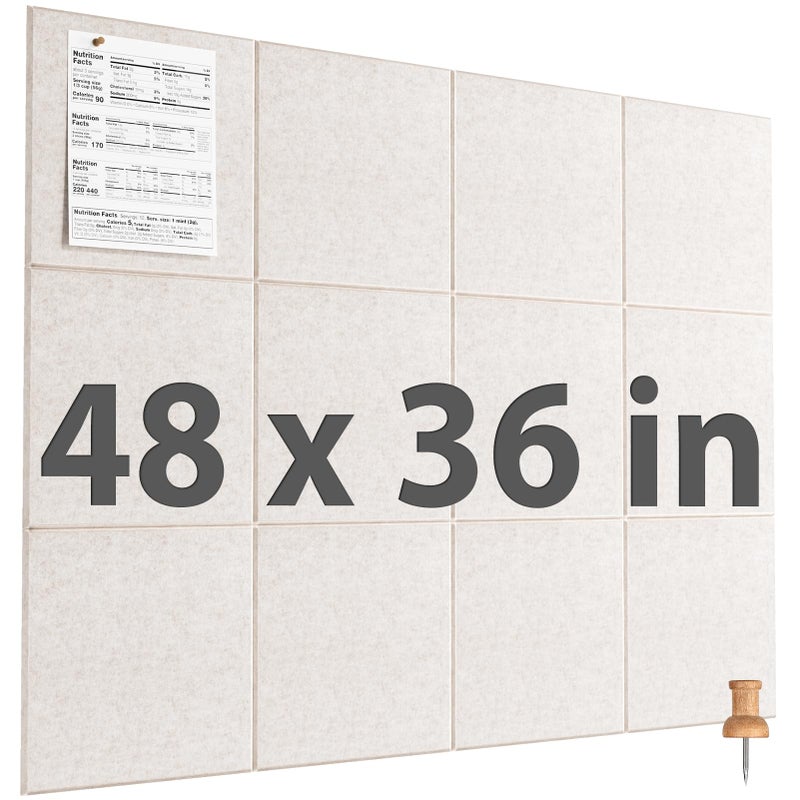 ماكسجير لوحة الفلين الكبيرة من MaxGear للجدار مقاس 48 بوصة × 36 بوصة، لوحة إعلانات بلون أسمر فاتح، 12 قطعة من بلاط الحائط اللباد مع دبابيس الدفع، لوحات الفلين للمكتب، لوحة تثبيت لديكور قائمة الصور - Image 1